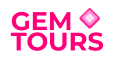 GEMTOURS logo with pink diamond shape